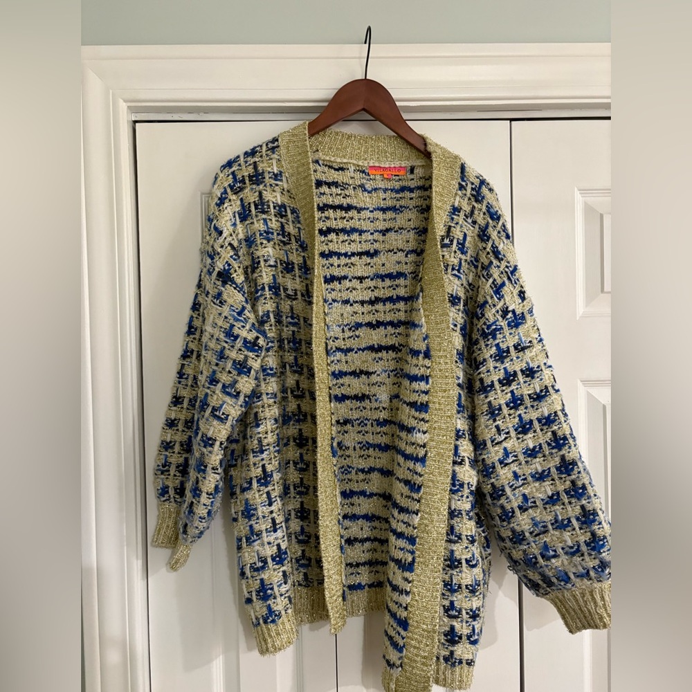 Vilagallo Oversized Gold and Blue Cardigan Size Small